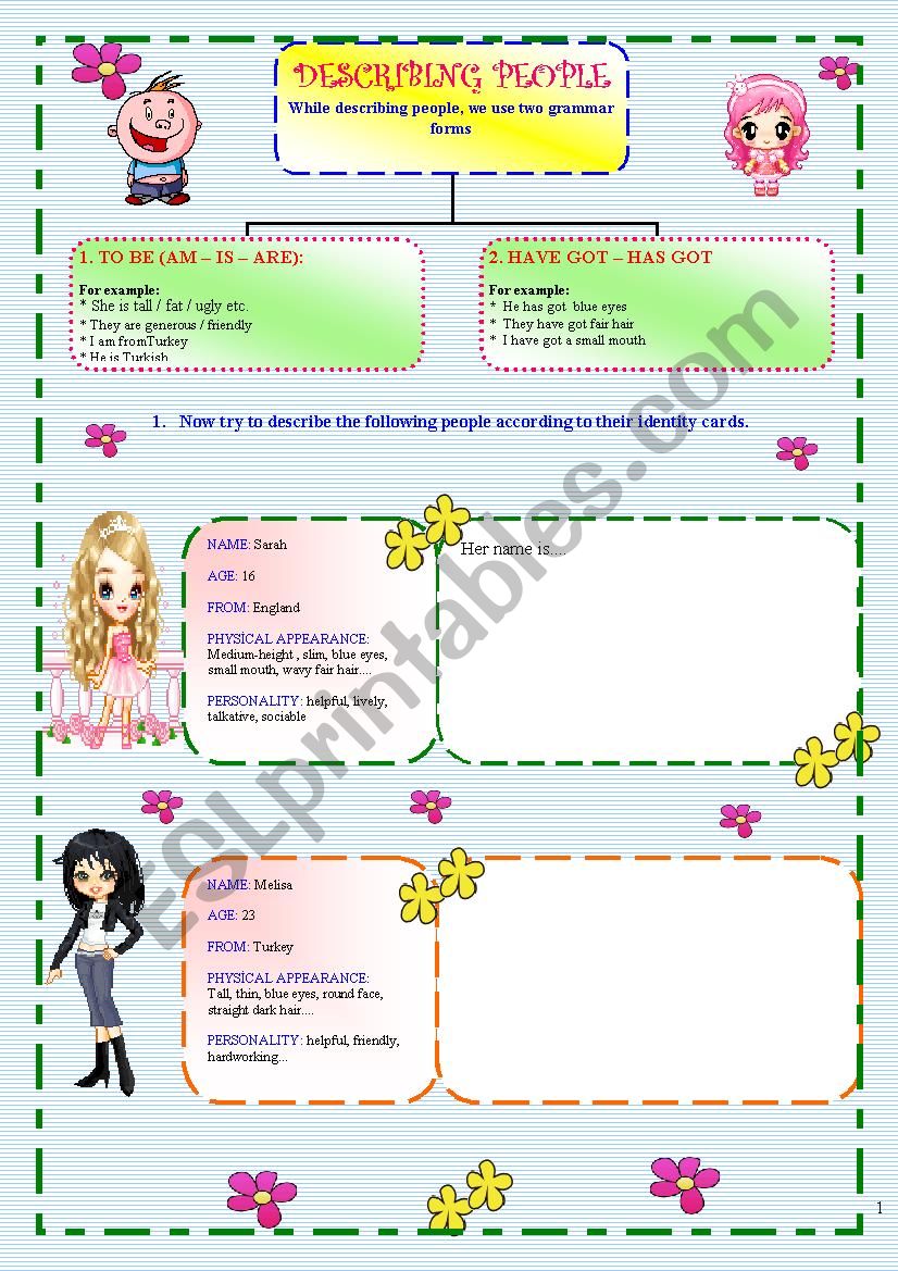 DESCRIBING PEOPLE (2 pages) worksheet