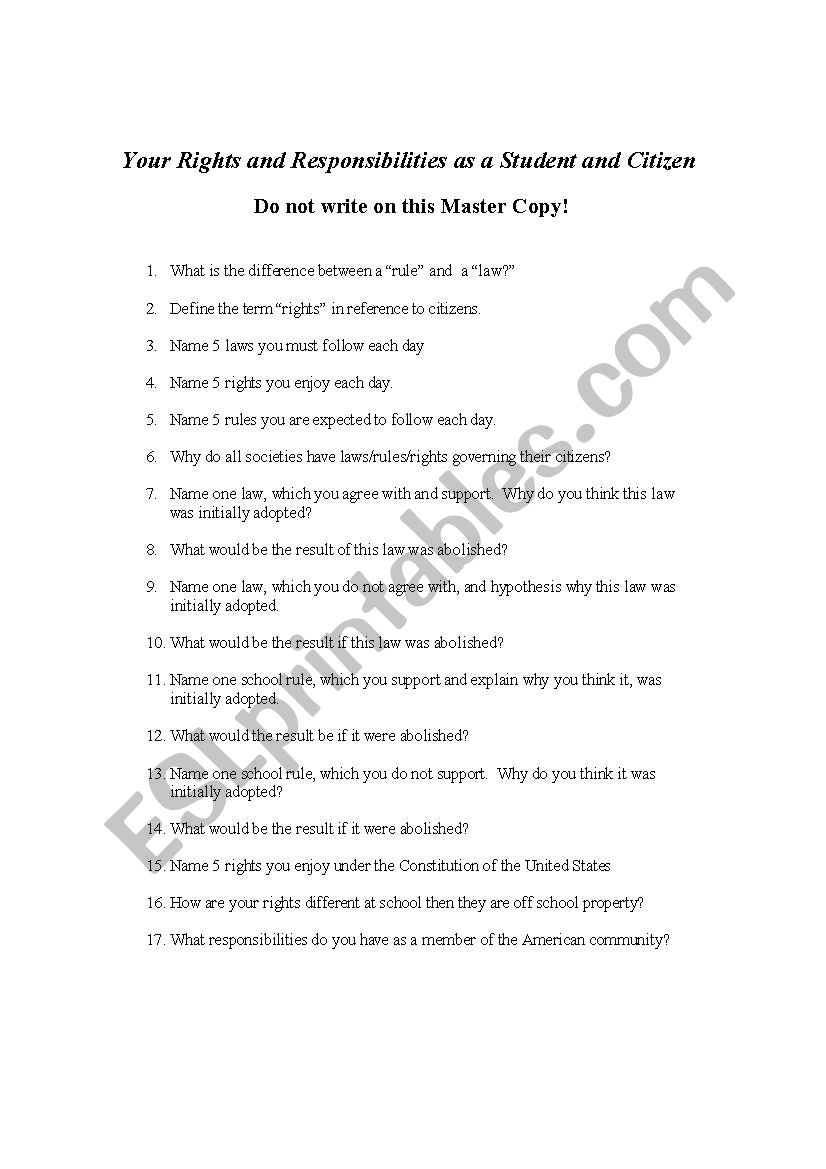 constitution: student rights worksheet
