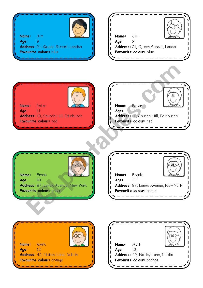 Personal Information - speaking cards - part 1