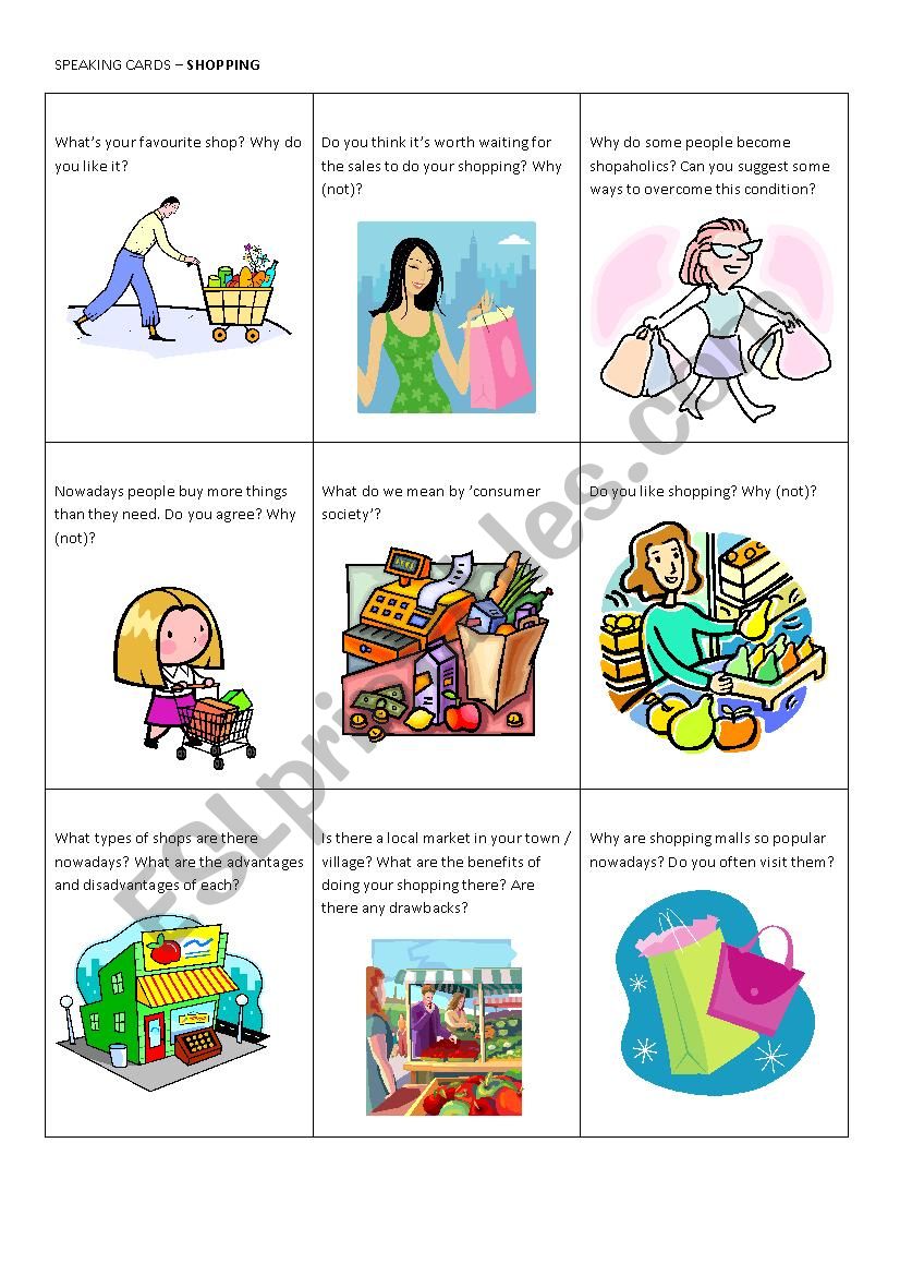 Speaking cards : SHOPPING worksheet