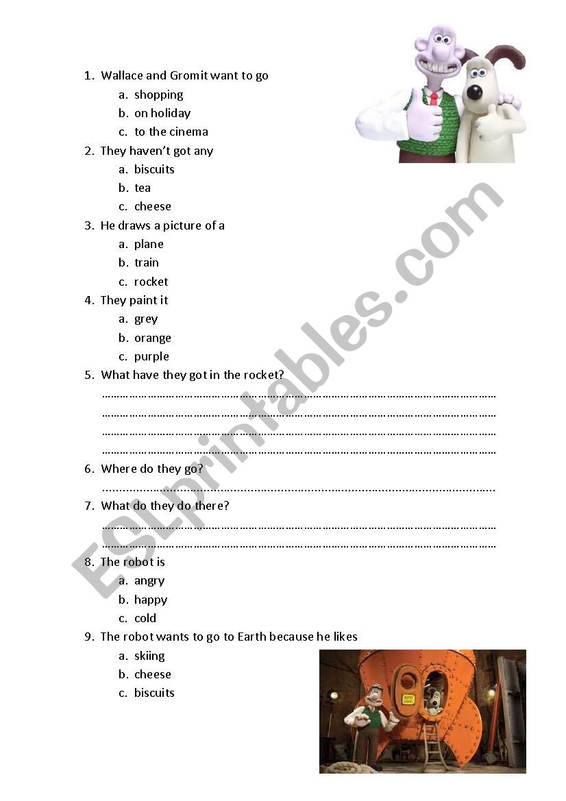 Wallace and Gromit worksheet