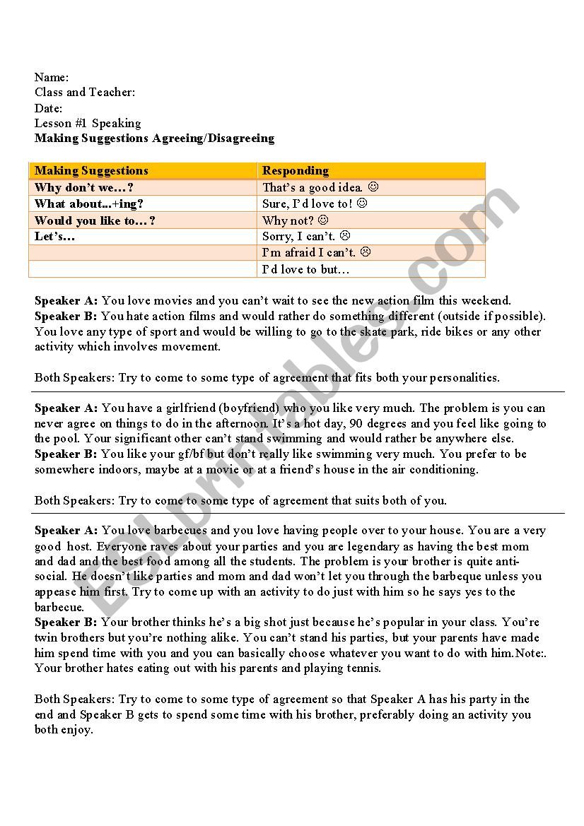 Role play worksheet