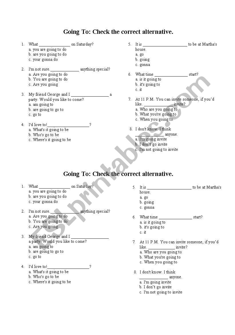 Going to: Check the correct alternative