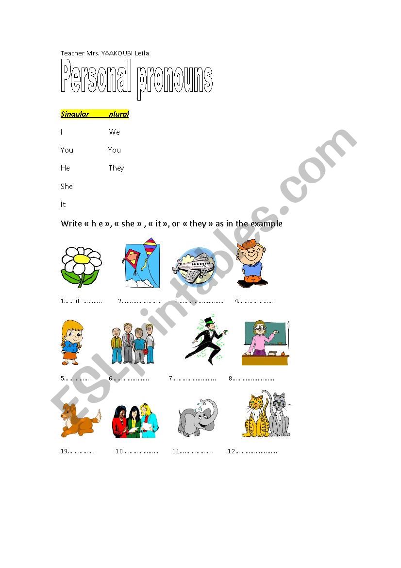 personal pronouns  worksheet