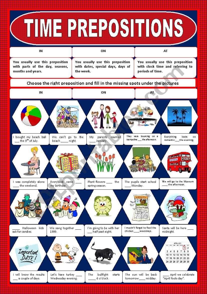 Time prepositions worksheet