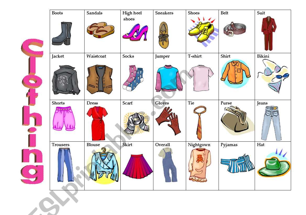 Clothing worksheet