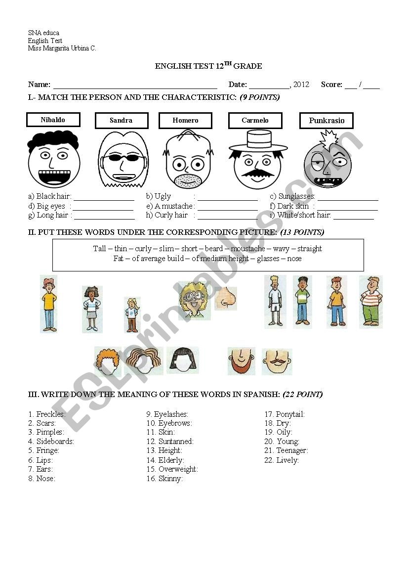 TEST DESCRIBING PEOPLE/PHYSICAL DESCRIPTIONS