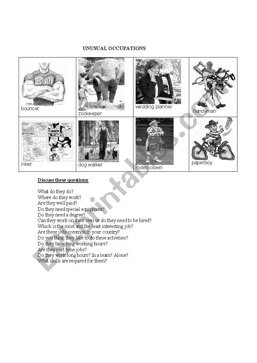 unusual jobs worksheet