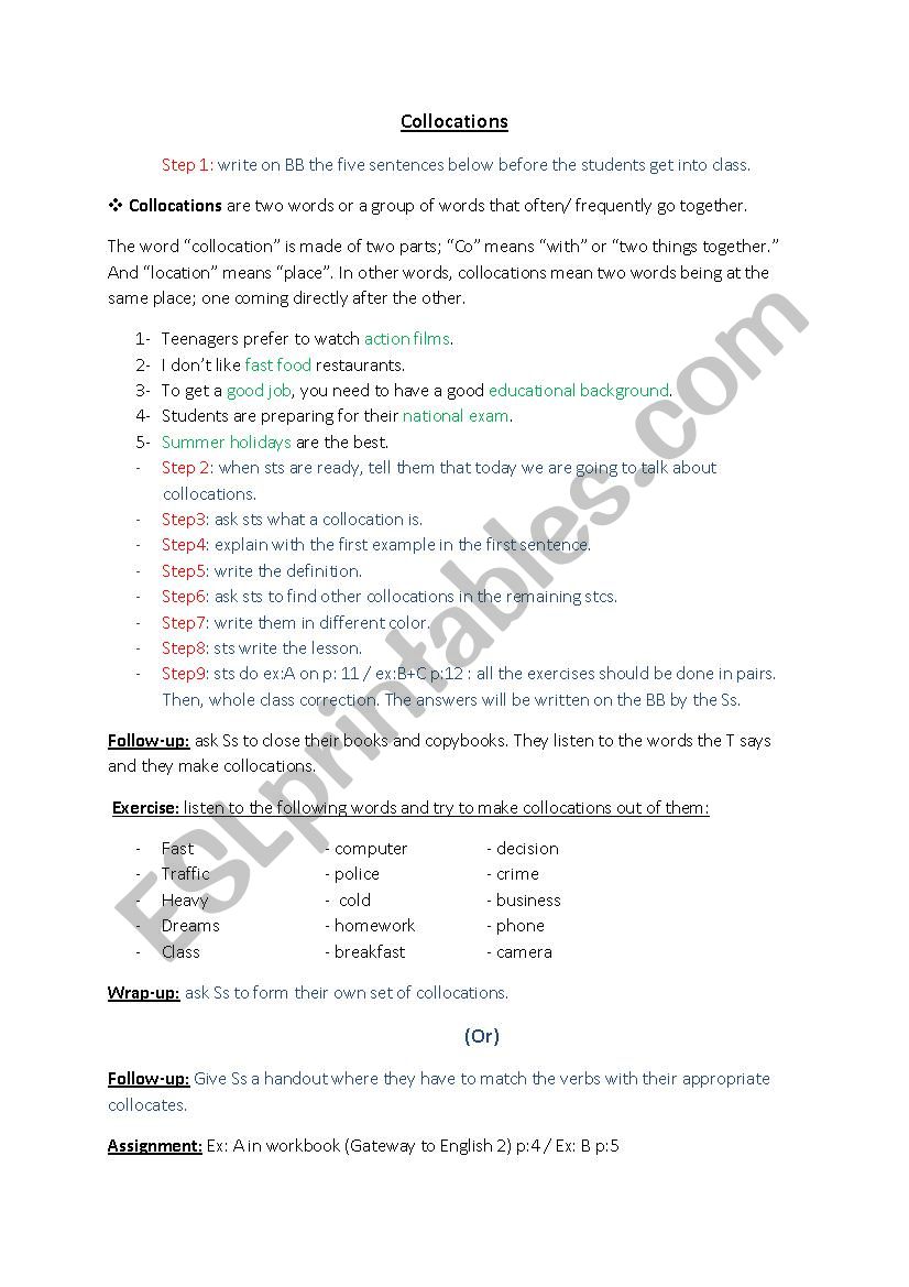 Collocations worksheet