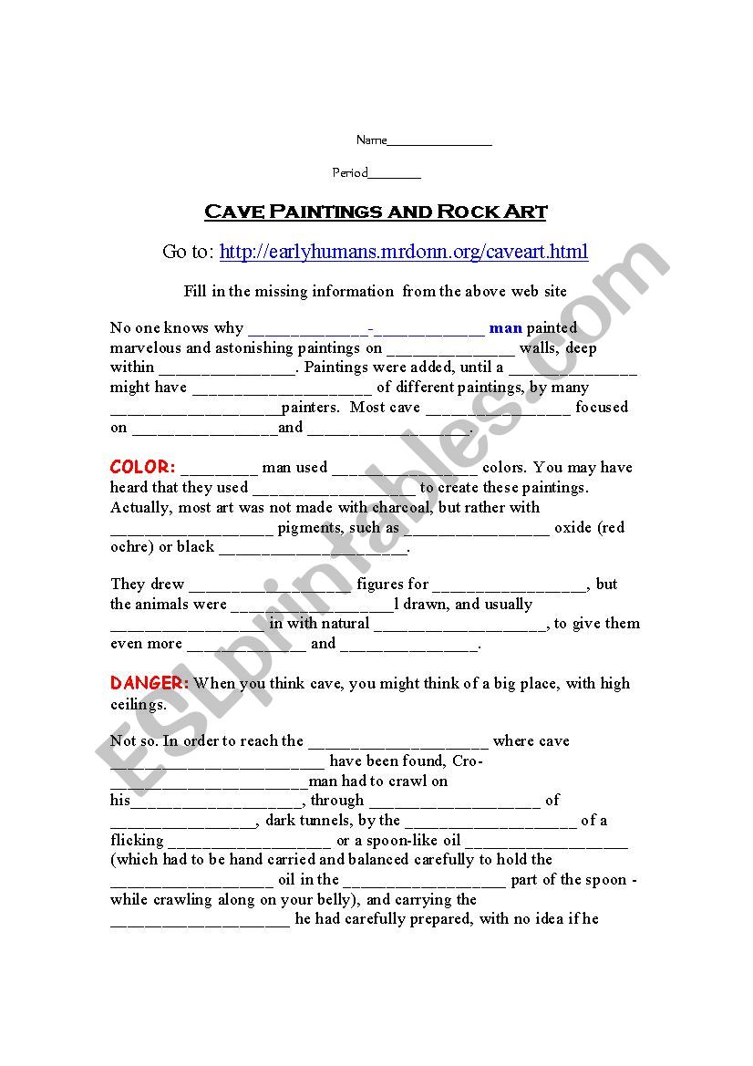 Caves and Rock art worksheet