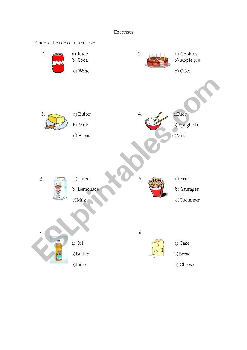 food and drink worksheet