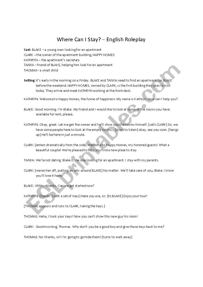Funny Apartment Roleplay worksheet