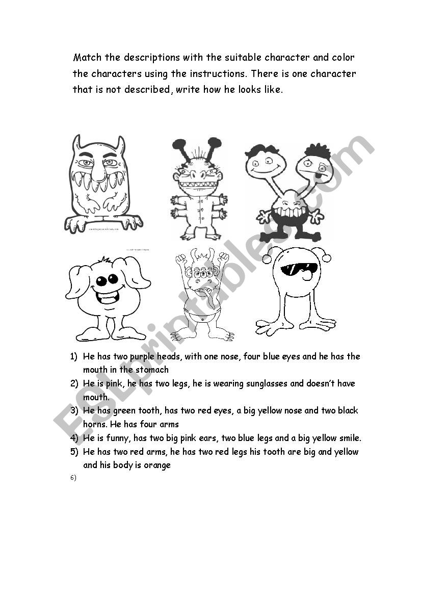 monster descriptions worksheet