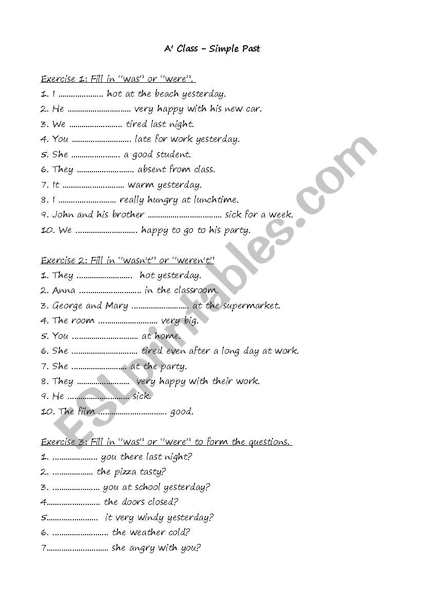 Simple Past Practice - Verb BE and REGULAR VERBS
