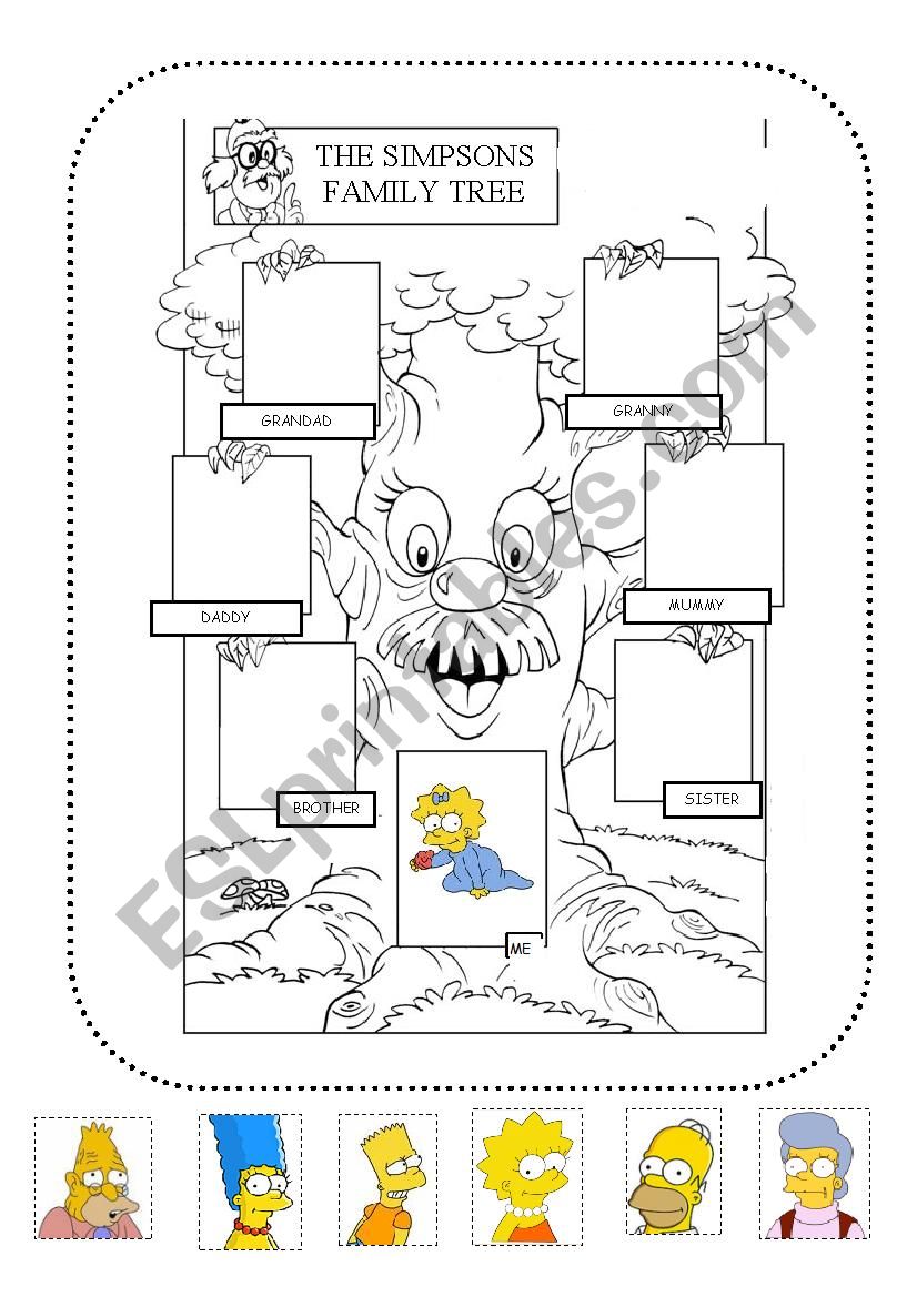 The simpsons family tree. Cut and paste the pictures.