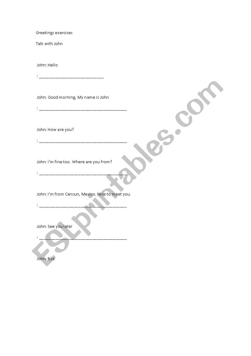 Greetings exercises worksheet
