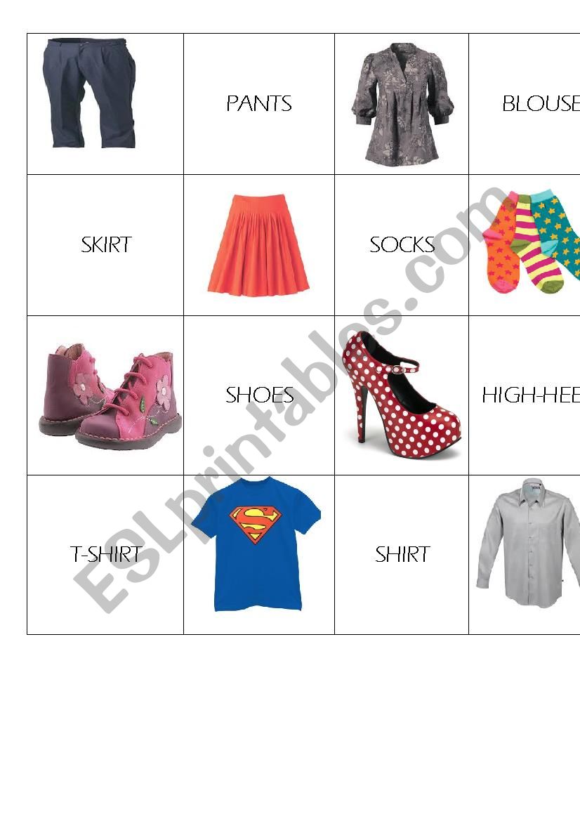 CLOTHES MEMO GAME worksheet