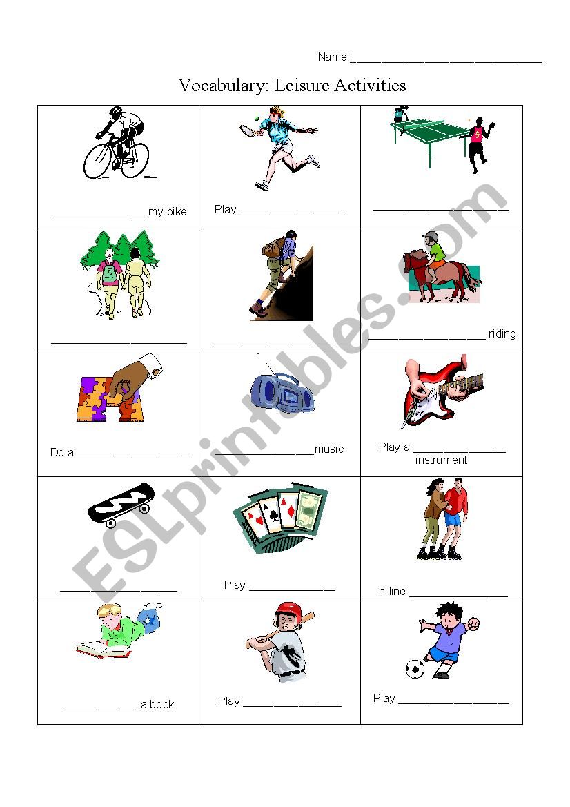 Hobbies vocabulary sheet worksheet