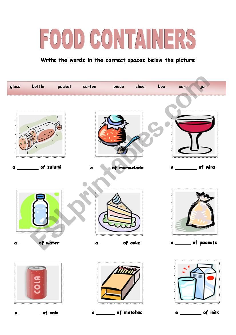 Food containers worksheet