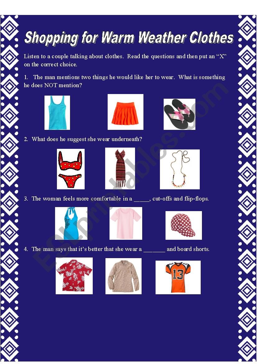 Clothes Listening Exercise worksheet