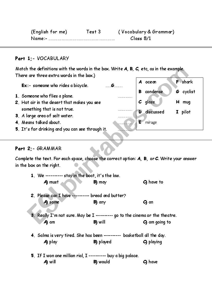 grammar and vocabulary revision