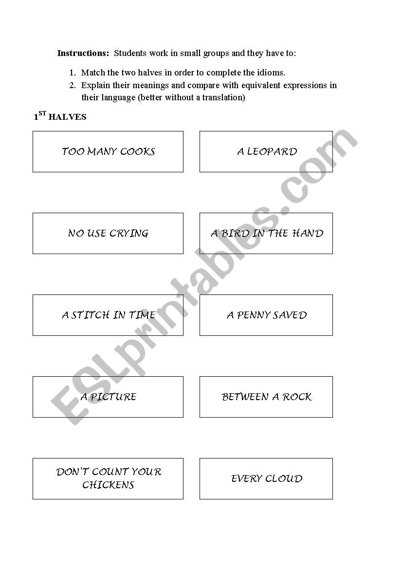 Arrange the idioms worksheet