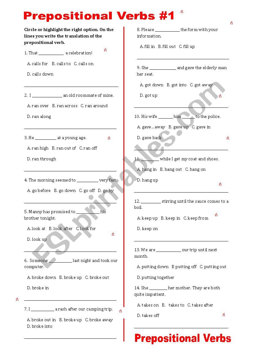 Prepositional Verbs 1 worksheet