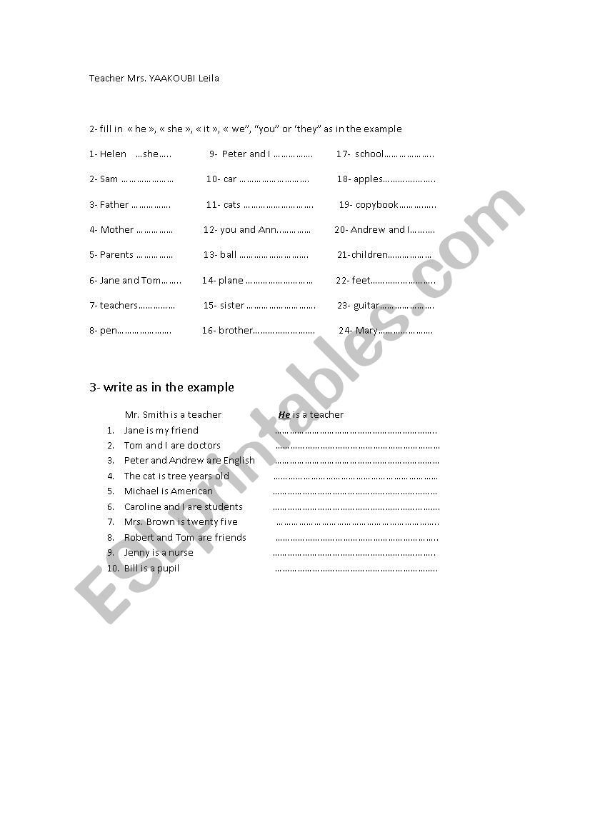 personal pronouns ( part 2) worksheet