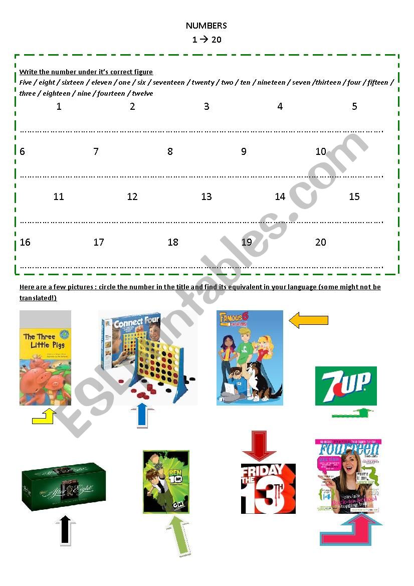 Numbers 1 to 20 worksheet