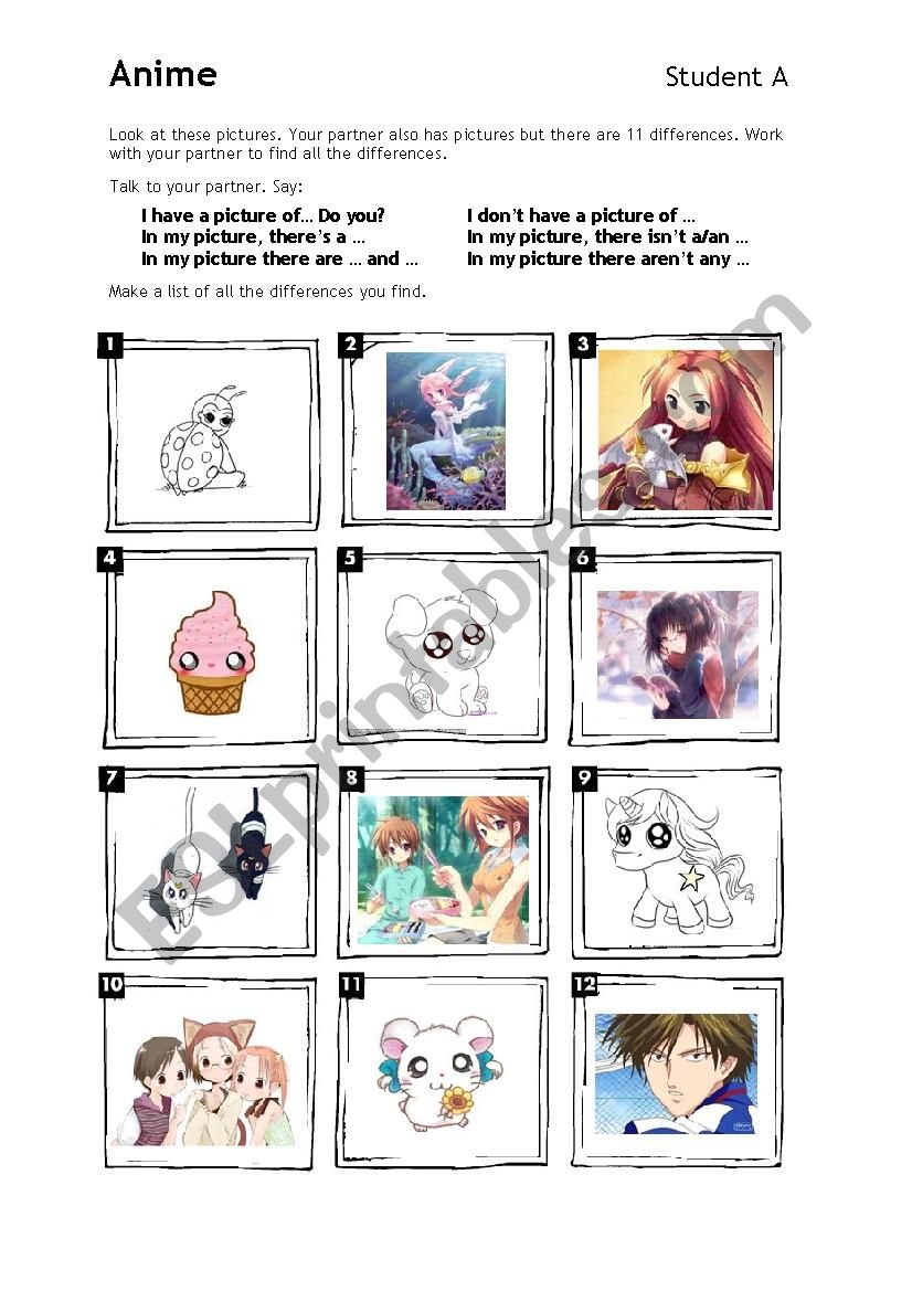 Japanese cartoons  worksheet