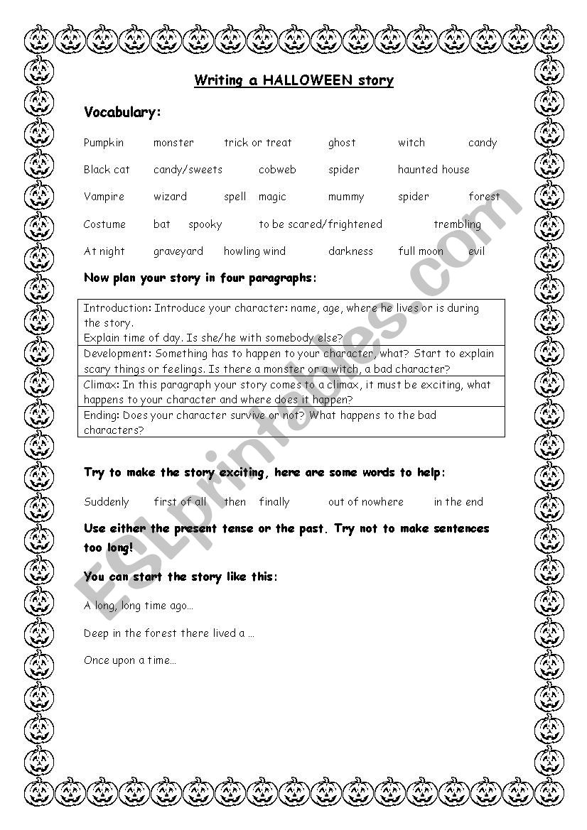 Writing a Halloween story worksheet