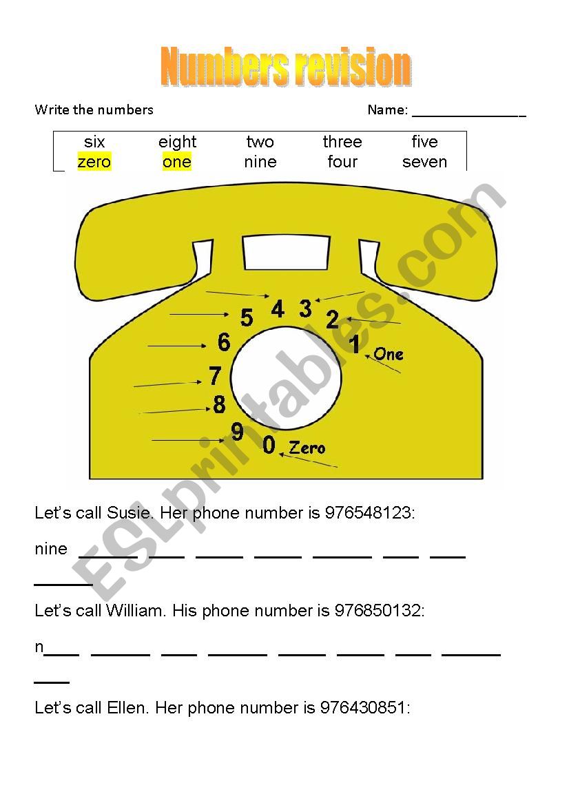 Numbers practice worksheet