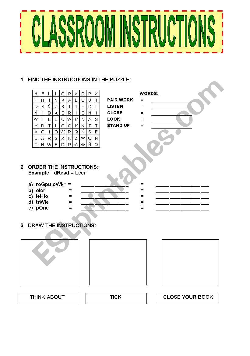 CLASSROOM INSTRUCTIONS worksheet