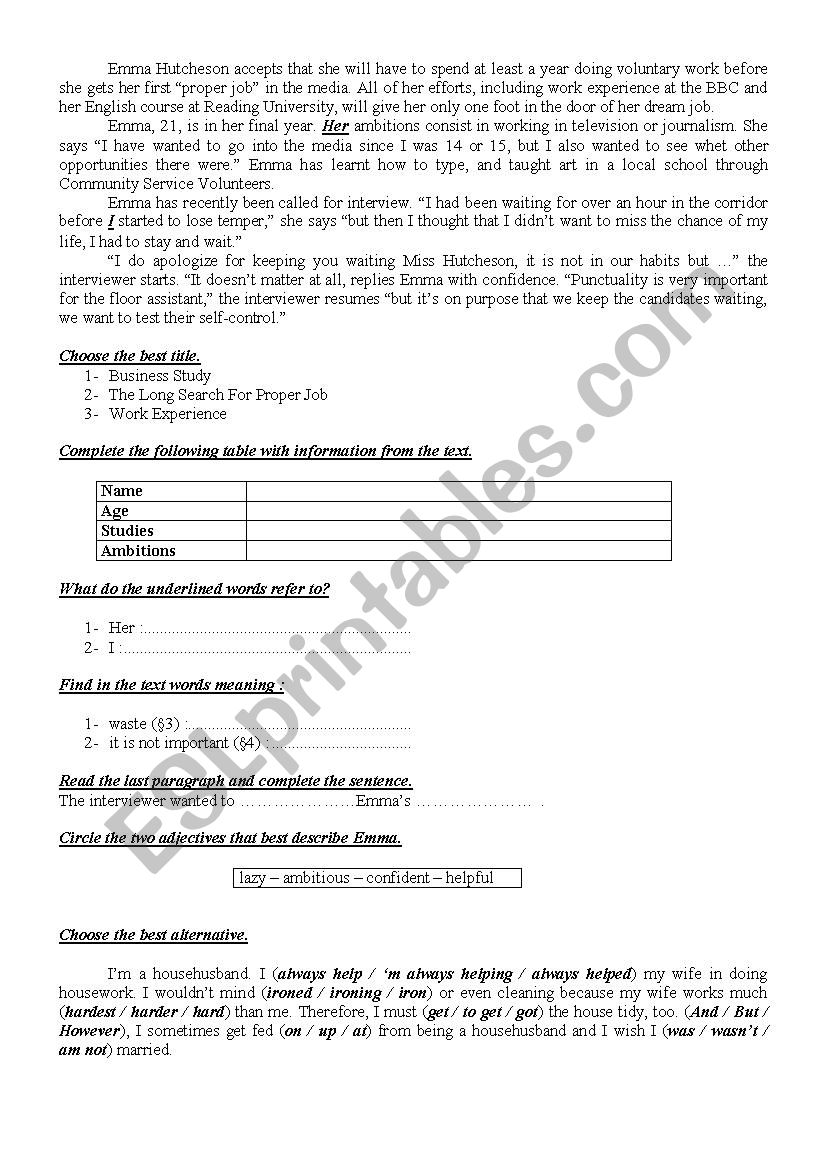 9th Form worksheet  10 worksheet