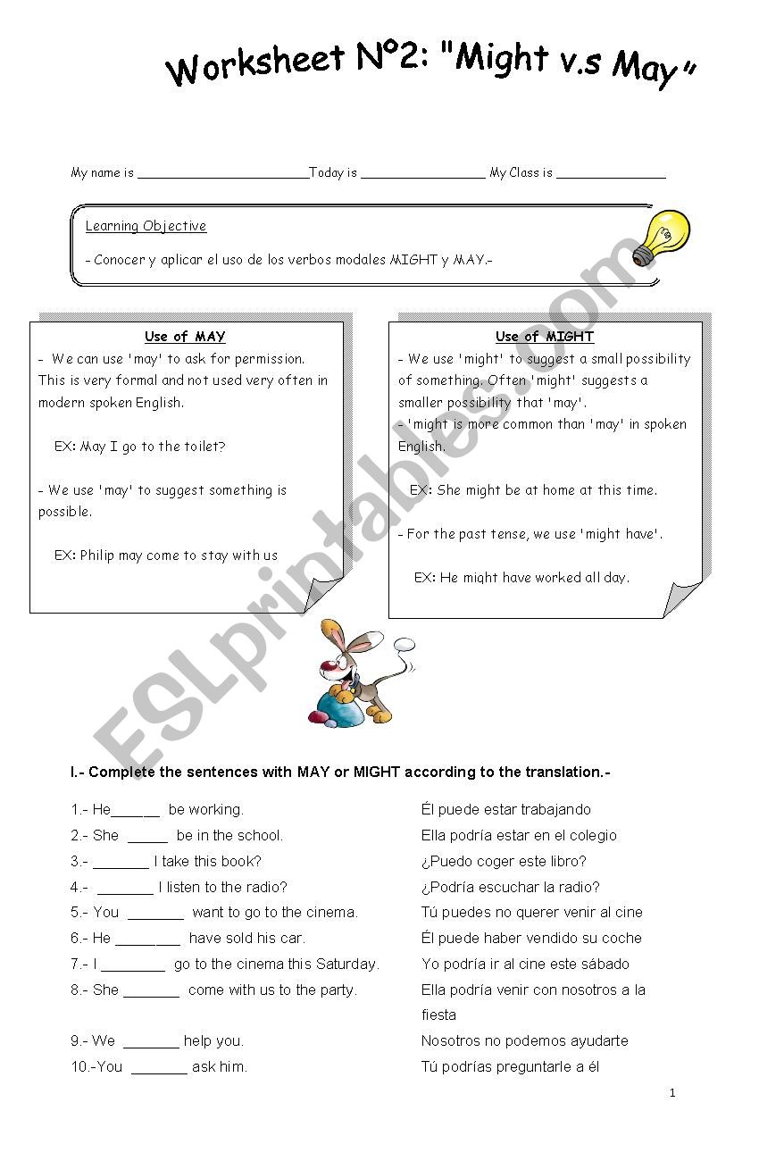 May and might worksheet