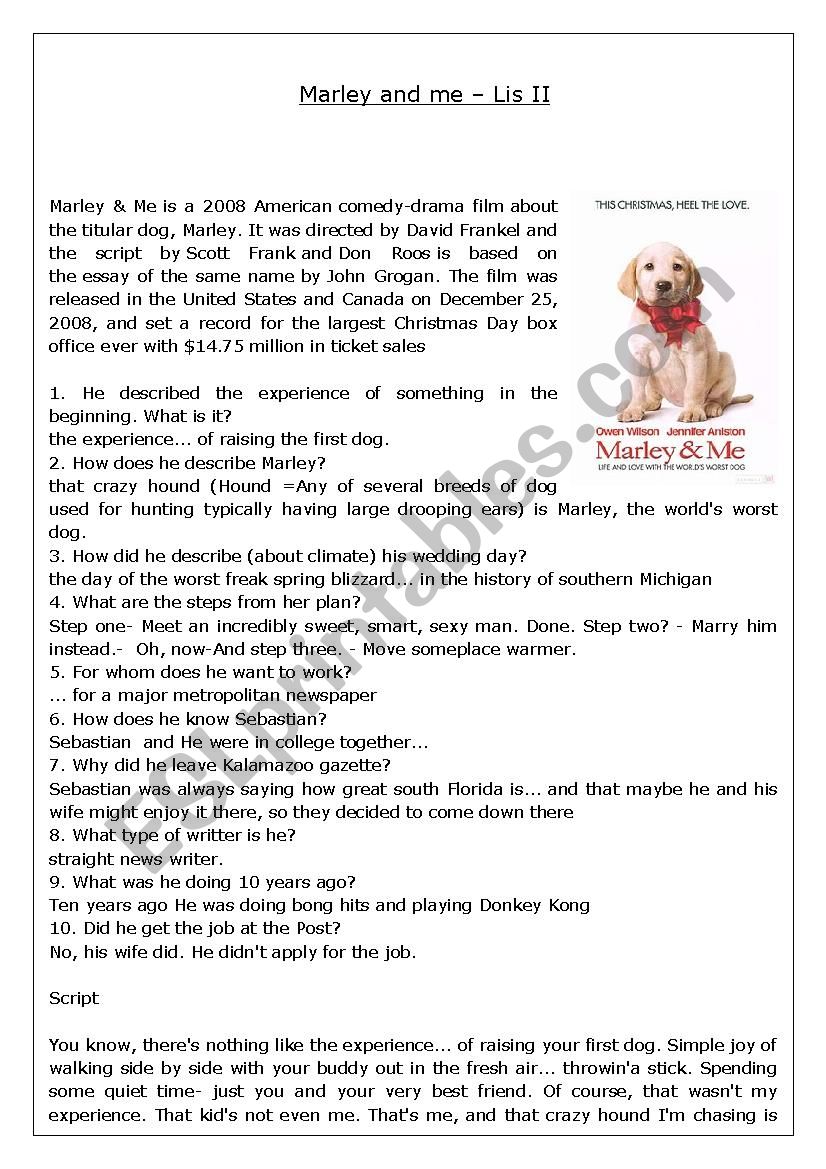 advanced listening movie marley and me