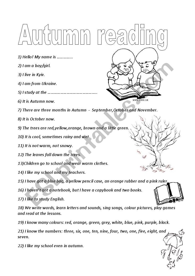 Autumn reading worksheet