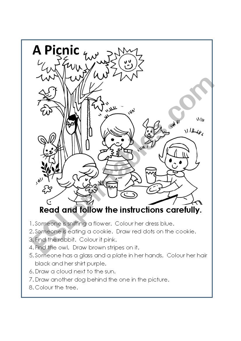 A picnic colour worksheet