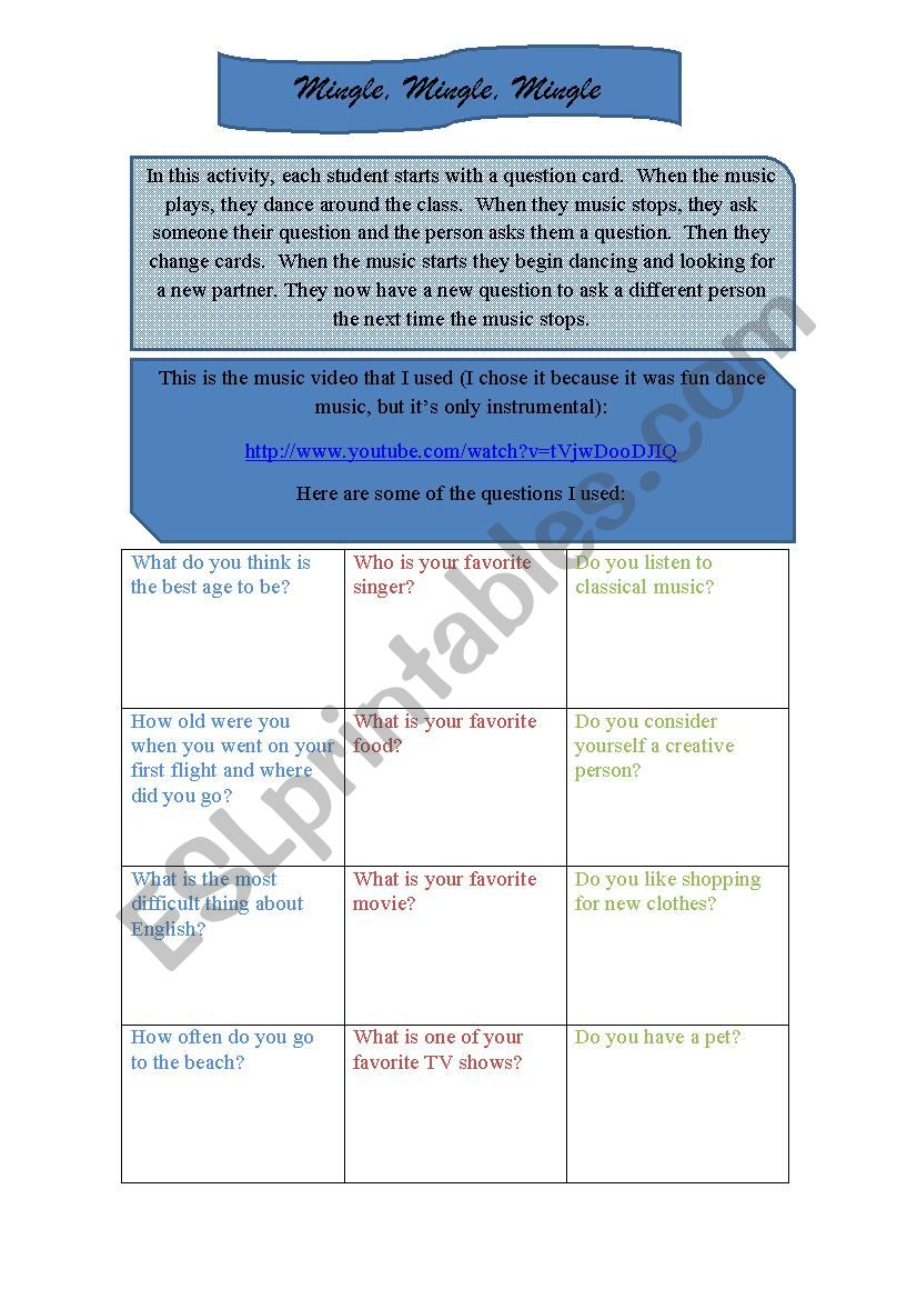 Mingle, Mingle, Mingle! worksheet