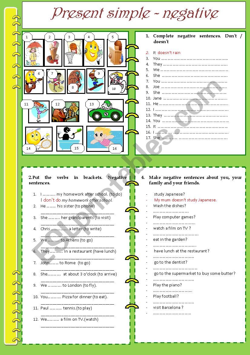 pPRESENT SIMPLE- NEGATIVE worksheet