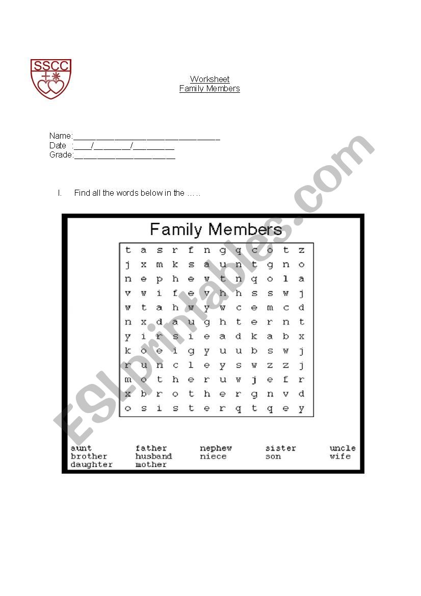 Family members worksheet