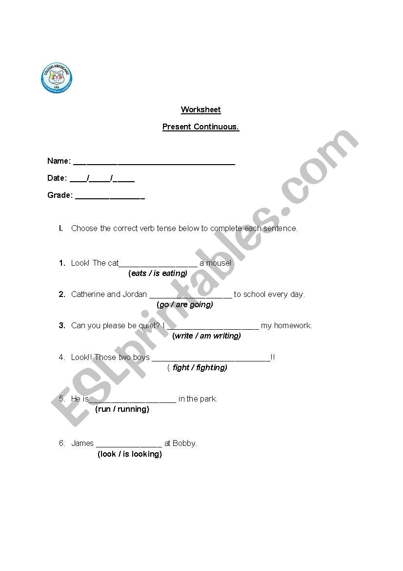present continuous  worksheet