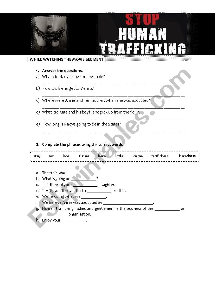 Human trafficking 3/4 worksheet