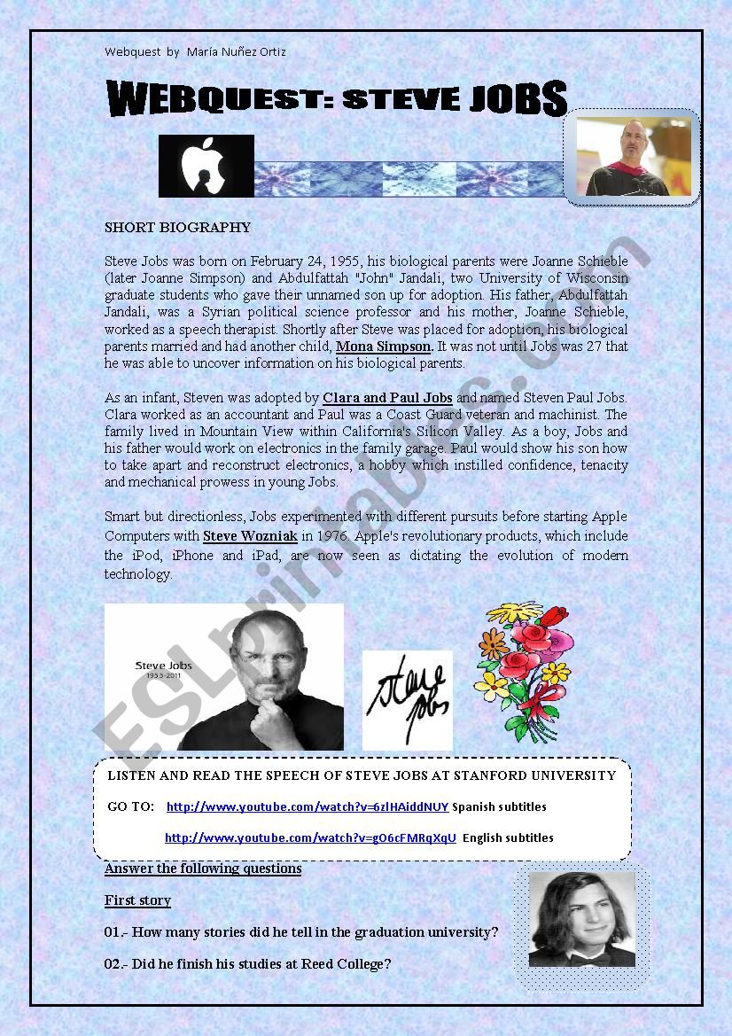 Webquest: : Steve Jobs worksheet