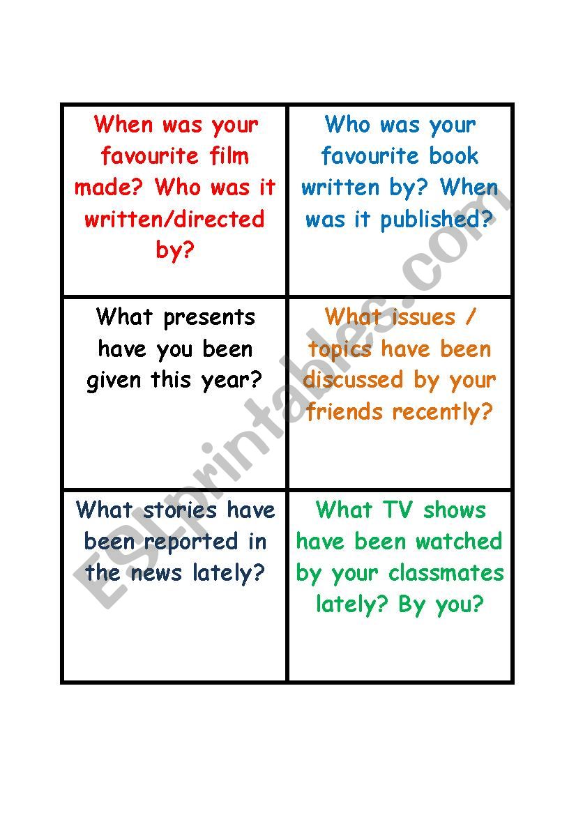 Passive conversation cards worksheet