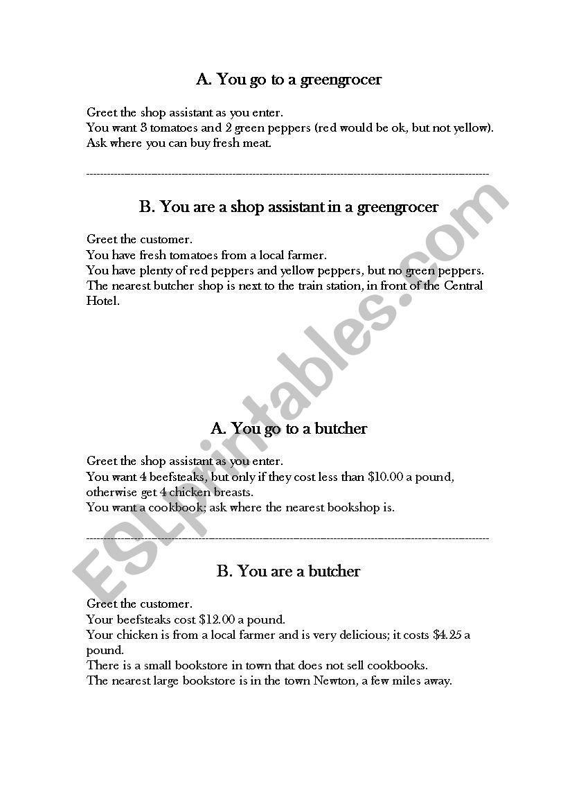 Shopping Role-Play worksheet