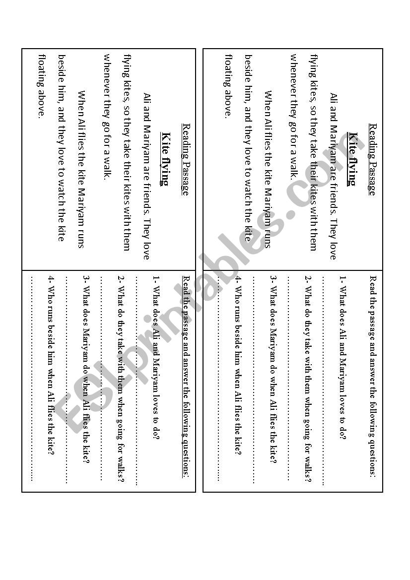 Reading worksheet