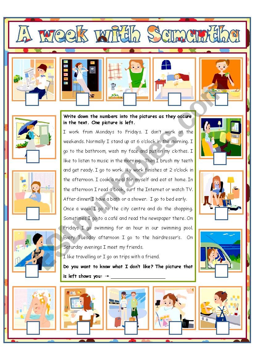 A week with Samatha worksheet