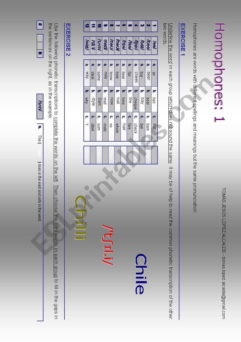 Homophones.1+Key worksheet