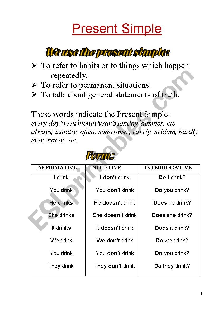 Present Simple grammar-guide worksheet